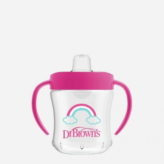 Dr. Brown's Κύπελλο 180 ml μαλακό στόμιο με καπάκι και λαβές ροζ