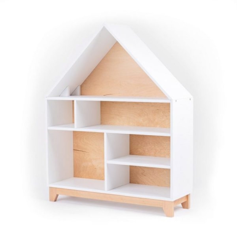 Ingvart, Montessori ράφια σε σχήμα σπιτιού Woodle, λευκό-φυσικό ξύλο